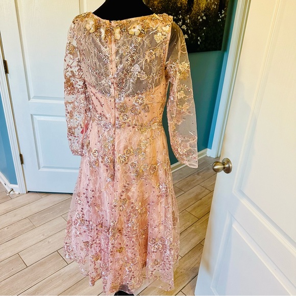 Mac Duggal 67501 Rose Pink Floral Detail Beaded Gown Midi Sz 8 NWT $598 - Picture 13 of 15